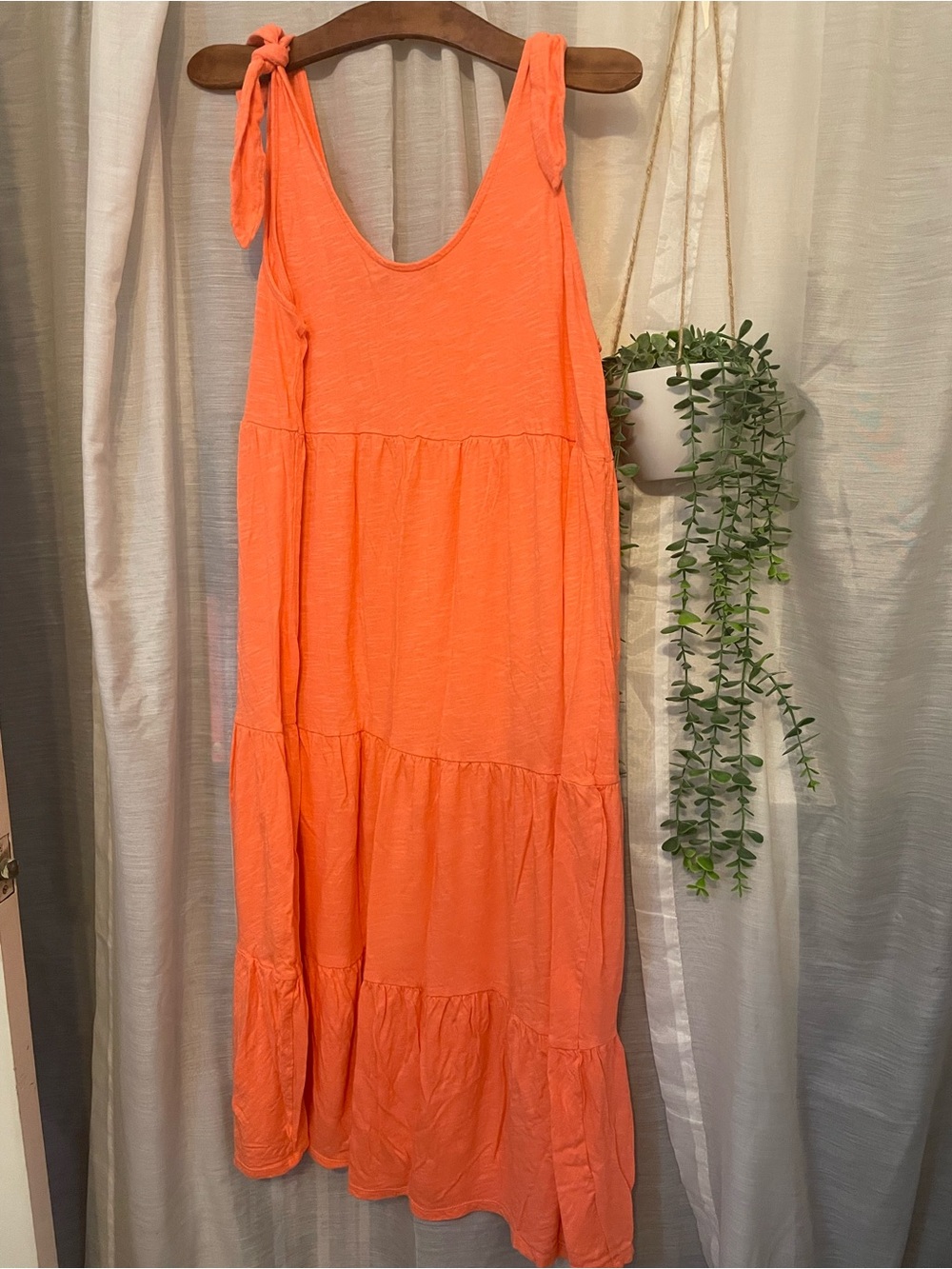 G by Giuliana Coral Tie-Shoulder Tiered Maxi Dress